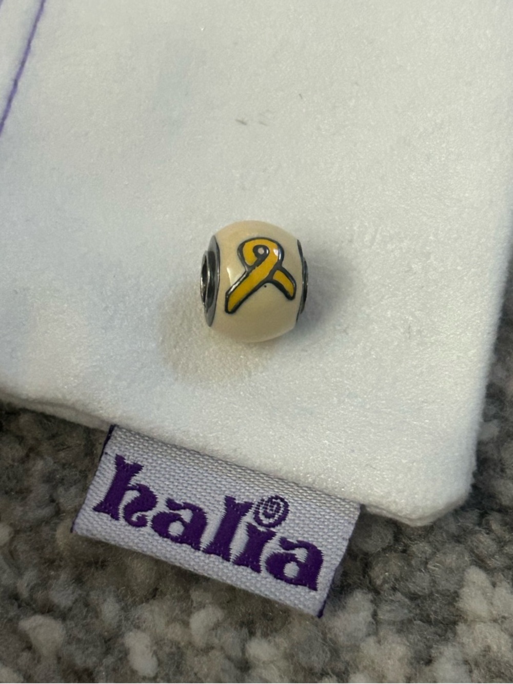 Pandora-style Yellow Ribbon “Support Our Troops” Bead Charm - Sterling Silver